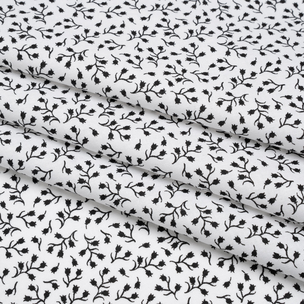 Printed Quilting Cotton by Patrick Lose for Northcott - Black on White Baby's Breath Floral - Basically Black & White Collection