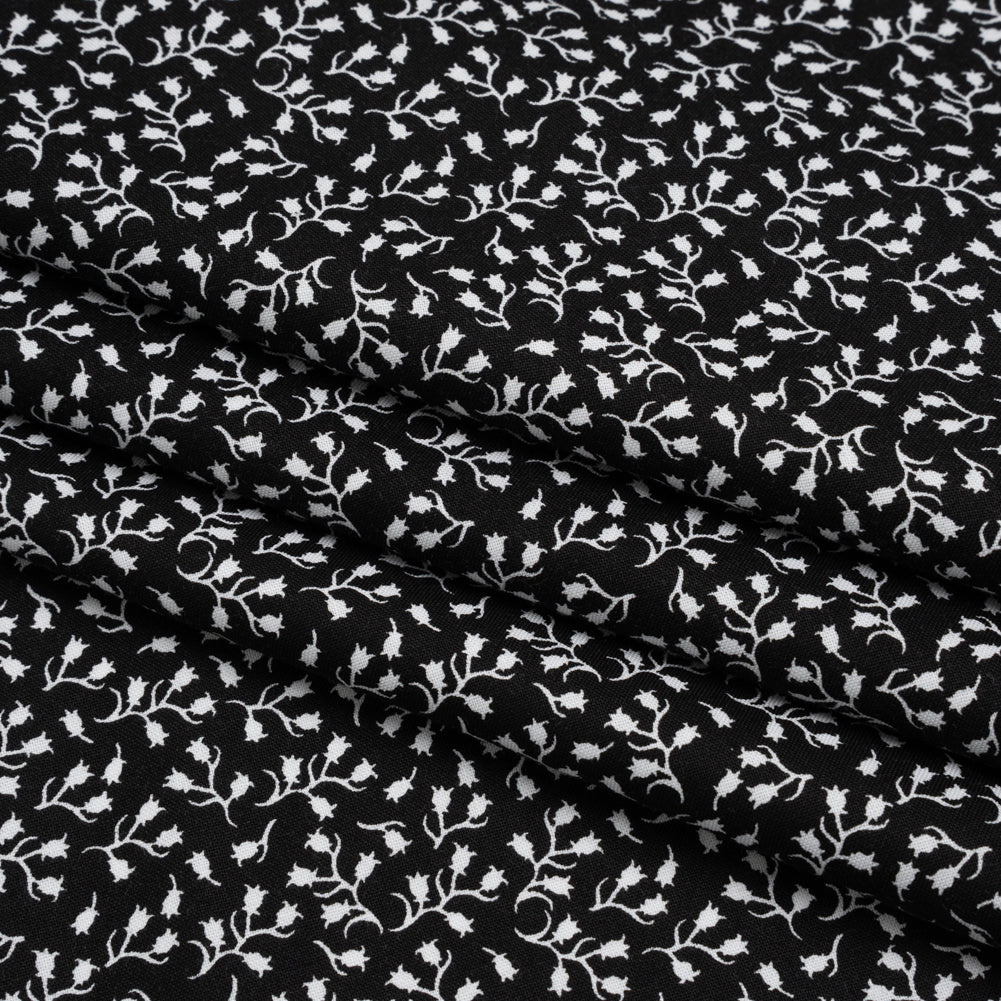 Printed Quilting Cotton by Patrick Lose for Northcott - White on Black Baby's Breath Floral - Basically Black & White Collection