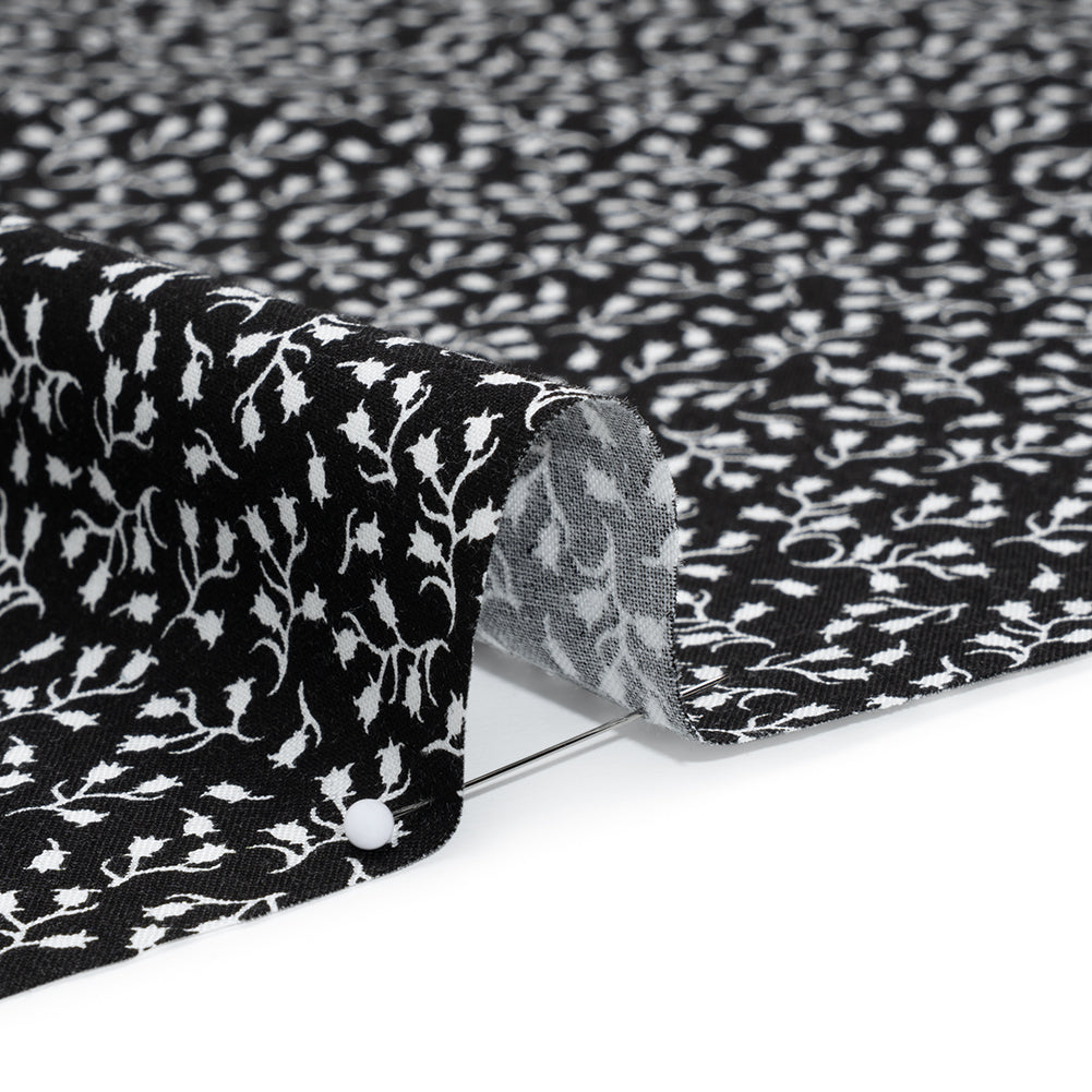 Printed Quilting Cotton by Patrick Lose for Northcott - White on Black Baby's Breath Floral - Basically Black & White Collection