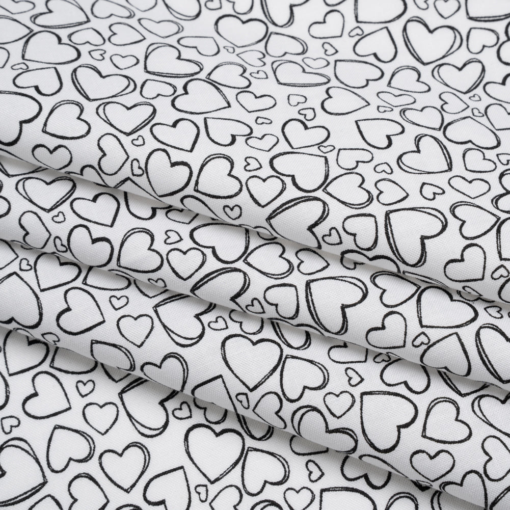 Printed Quilting Cotton by Patrick Lose for Northcott - Black on White Doodle Hearts - Basically Black & White Collection