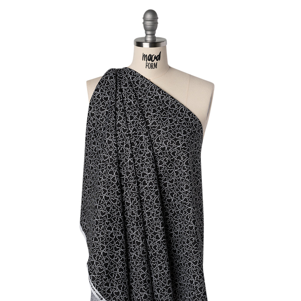 Printed Quilting Cotton by Patrick Lose for Northcott - White on Black Doodle Hearts - Basically Black & White Collection