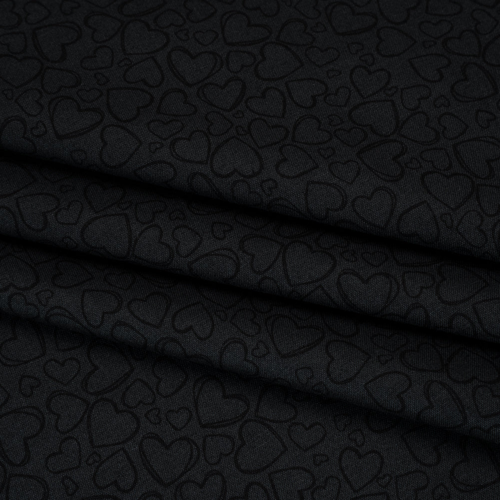 Printed Quilting Cotton by Patrick Lose for Northcott - Black on Black Doodle Hearts - Basically Black & White Collection