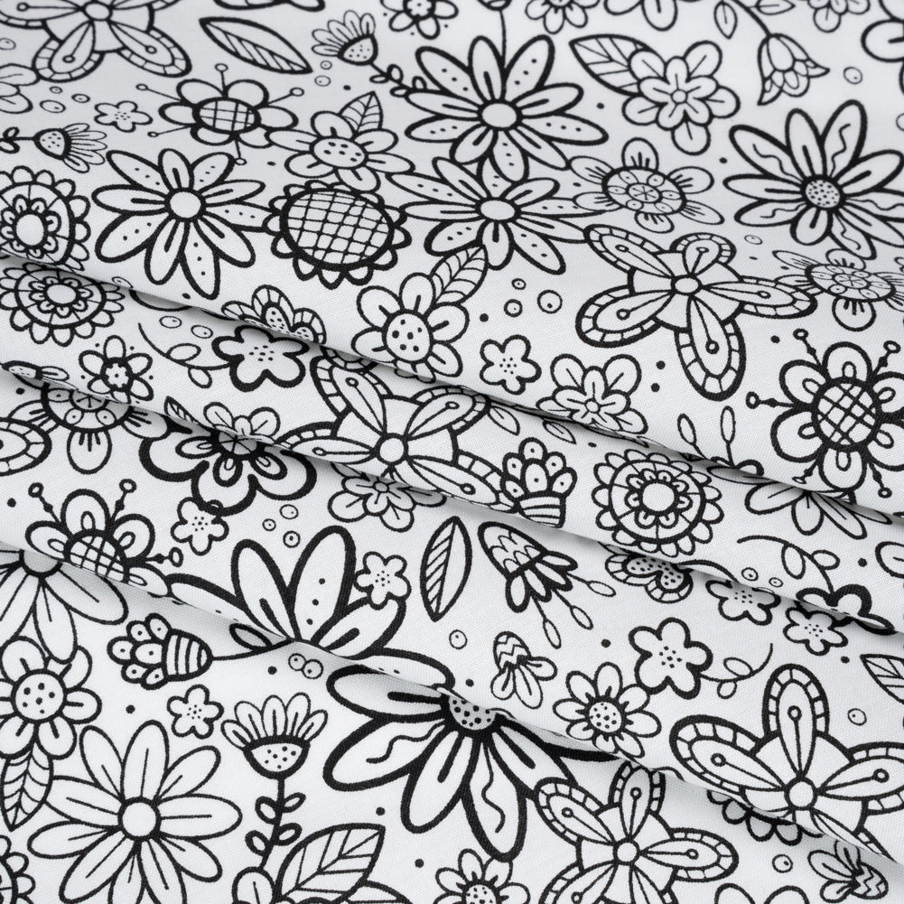 Printed Quilting Cotton by Patrick Lose for Northcott - Black on White Groovy Garden Floral - Basically Black & White Collection