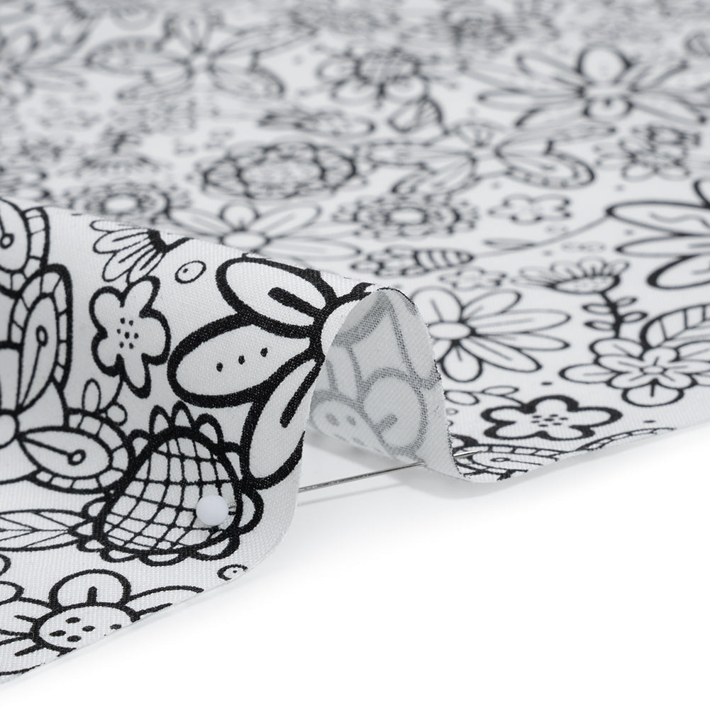 Printed Quilting Cotton by Patrick Lose for Northcott - Black on White Groovy Garden Floral - Basically Black & White Collection
