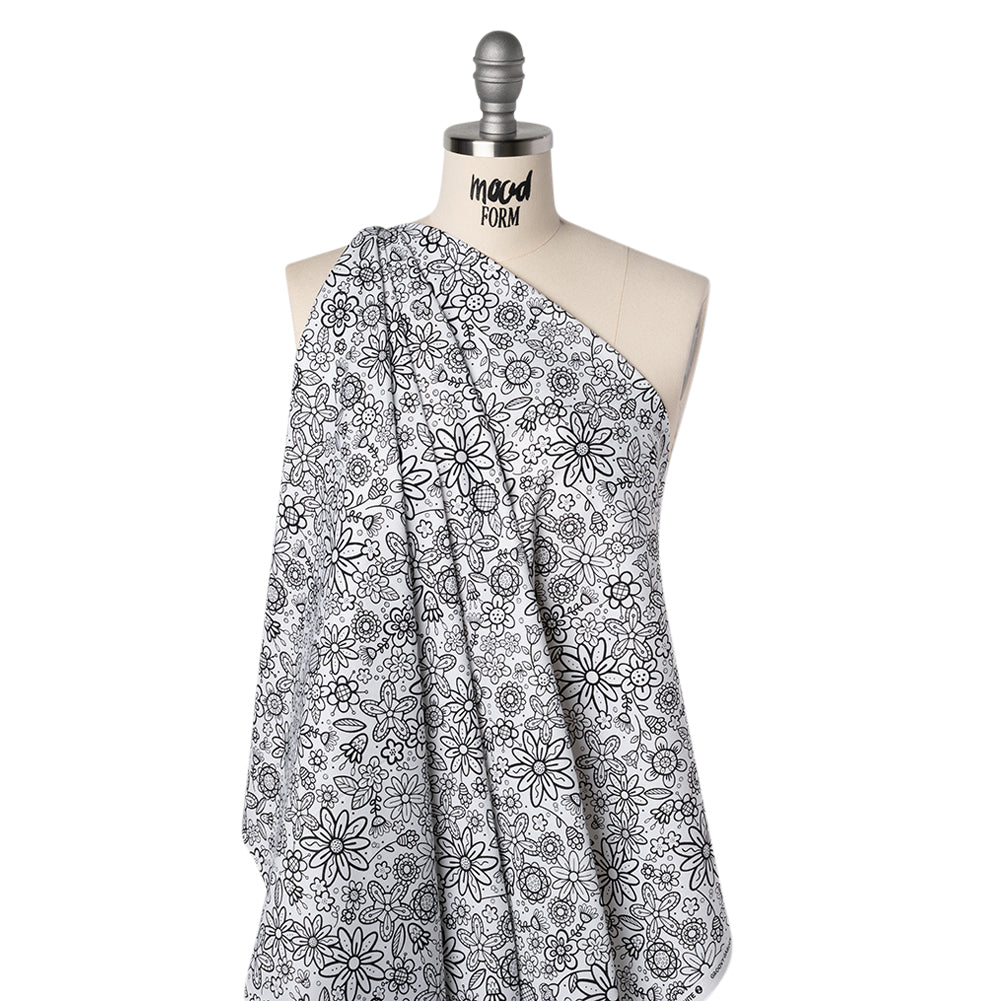 Printed Quilting Cotton by Patrick Lose for Northcott - Black on White Groovy Garden Floral - Basically Black & White Collection