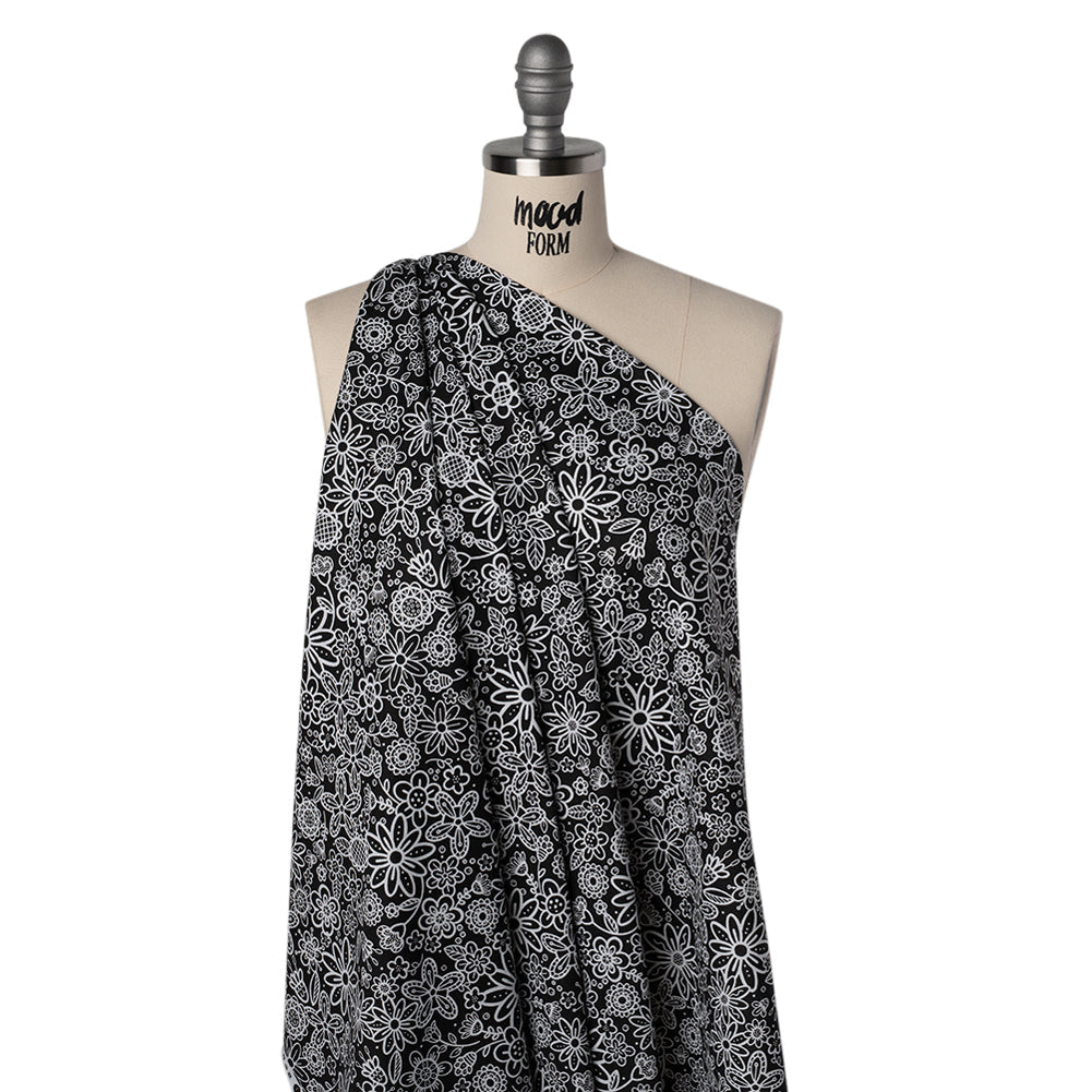 Printed Quilting Cotton by Patrick Lose for Northcott - Negative Groovy Garden Floral - Basically Black & White Collection
