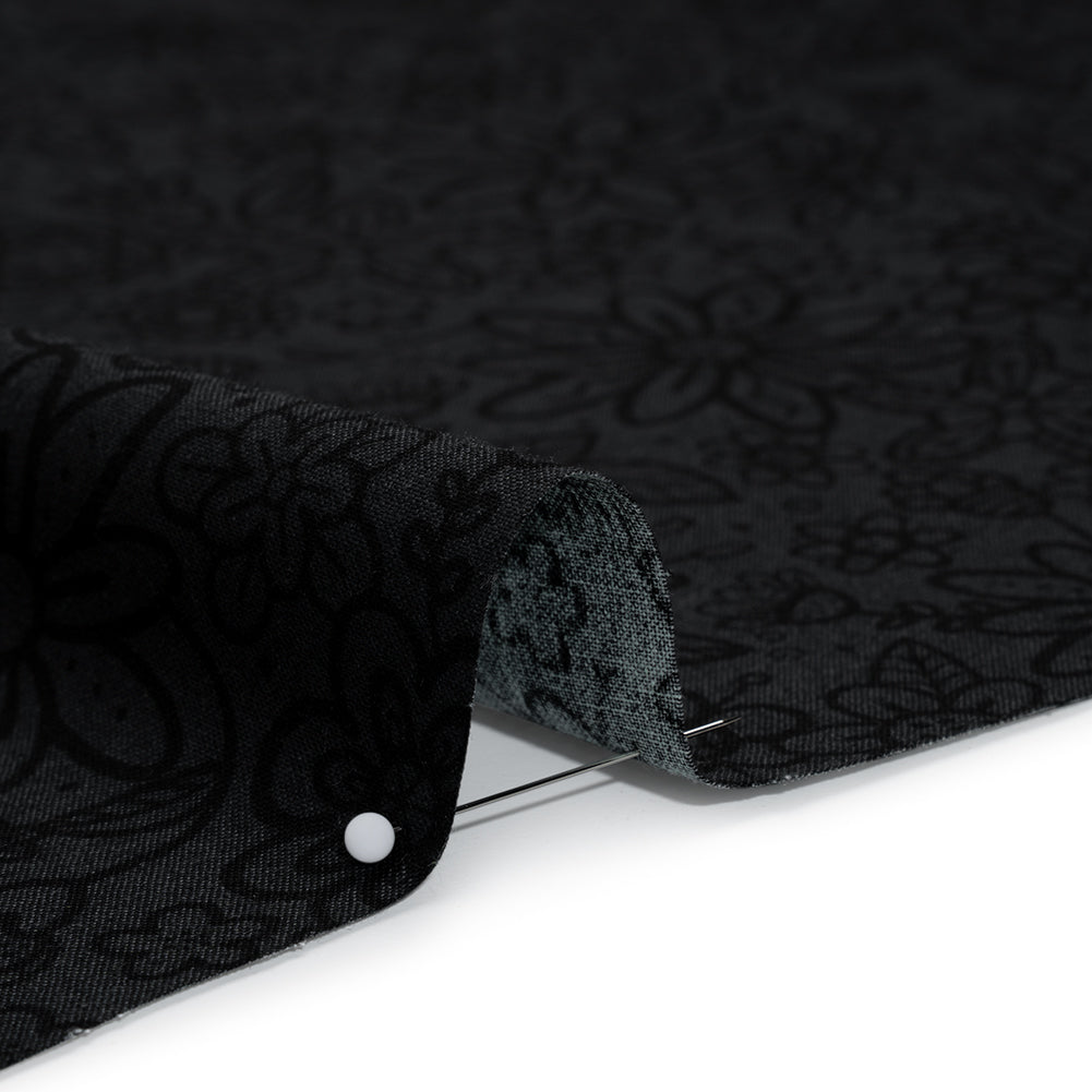 Printed Quilting Cotton by Patrick Lose for Northcott - Black on Black Groovy Garden Floral - Basically Black & White Collection