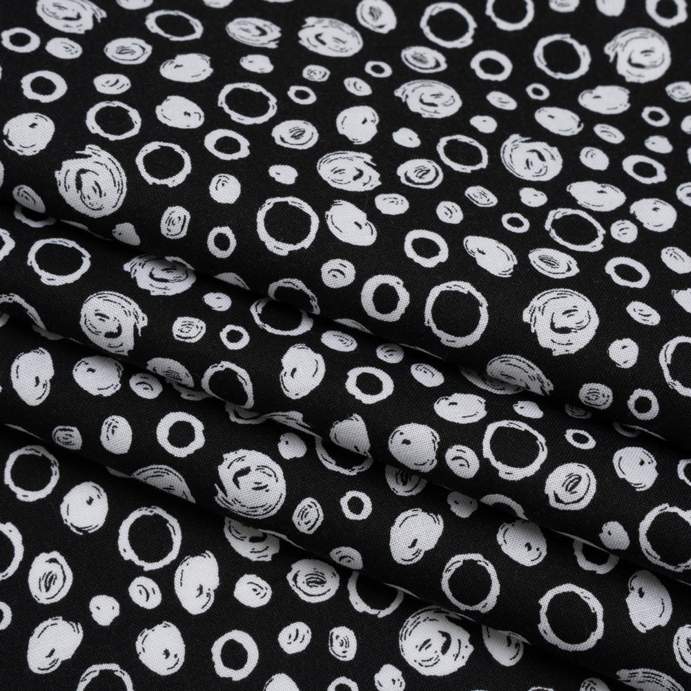 Printed Quilting Cotton by Patrick Lose for Northcott - White on Black Scribble Spots - Basically Black & White Collection