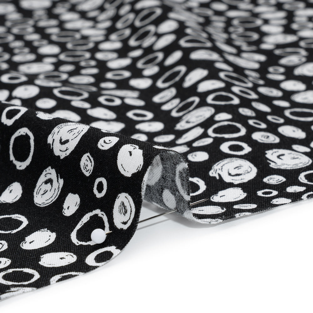 Printed Quilting Cotton by Patrick Lose for Northcott - White on Black Scribble Spots - Basically Black & White Collection