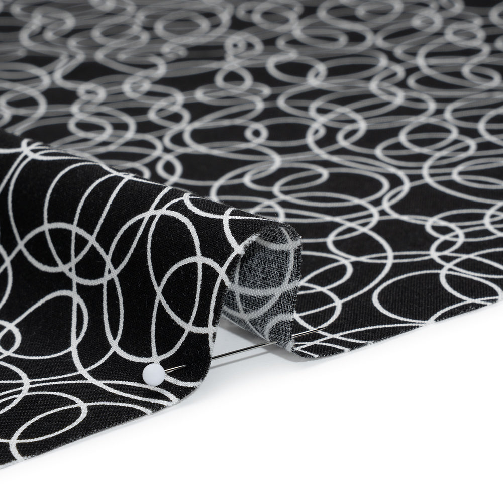Printed Quilting Cotton by Patrick Lose for Northcott - White on Black Tangled Circles - Basically Black & White Collection