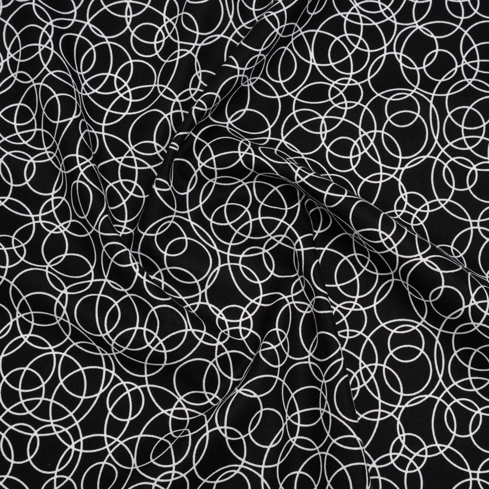 Printed Quilting Cotton by Patrick Lose for Northcott - White on Black Tangled Circles - Basically Black & White Collection