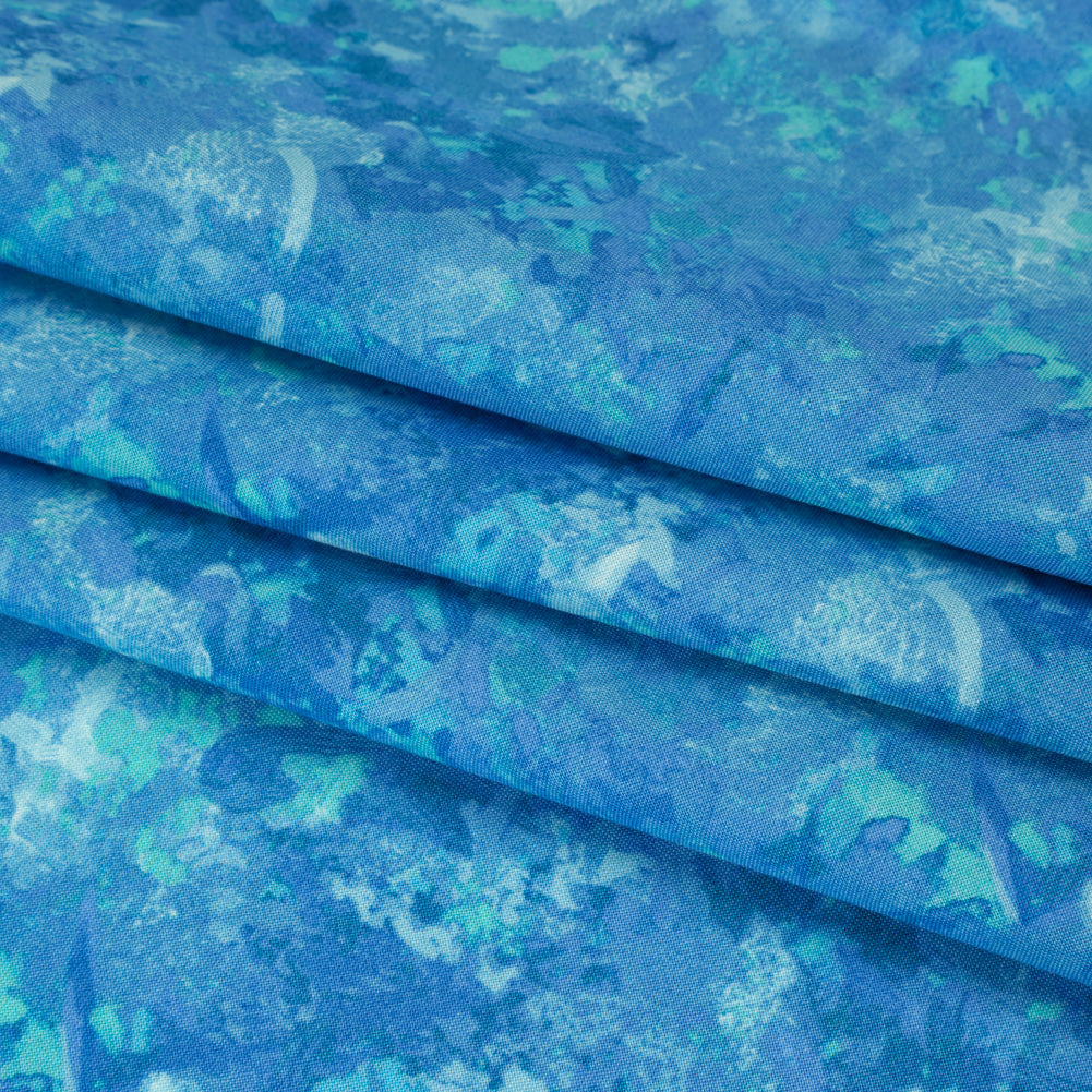 Printed Quilting Cotton by Deborah Edwards for Northcott Studio - Bahama Blue Painterly Abstract - Chroma Collection