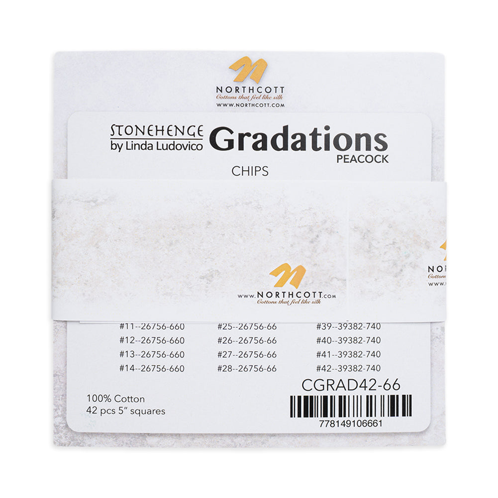Stonehenge Quilting Cotton Chips 5" Square Precuts - Peacock - Gradations II Collection
