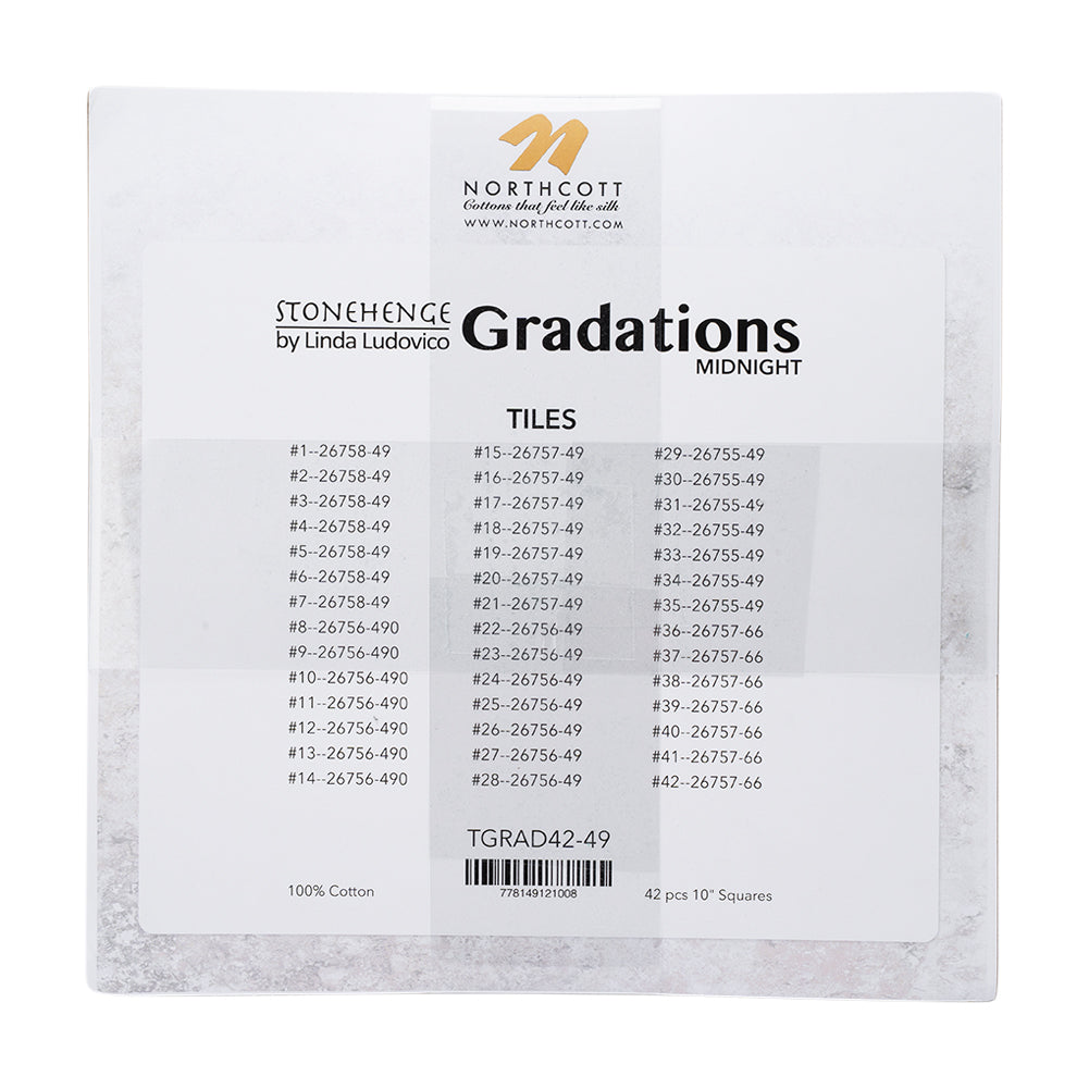 Stonehenge Quilting Cotton Tiles 10" Square Precuts - Midnight - Gradations II Collection
