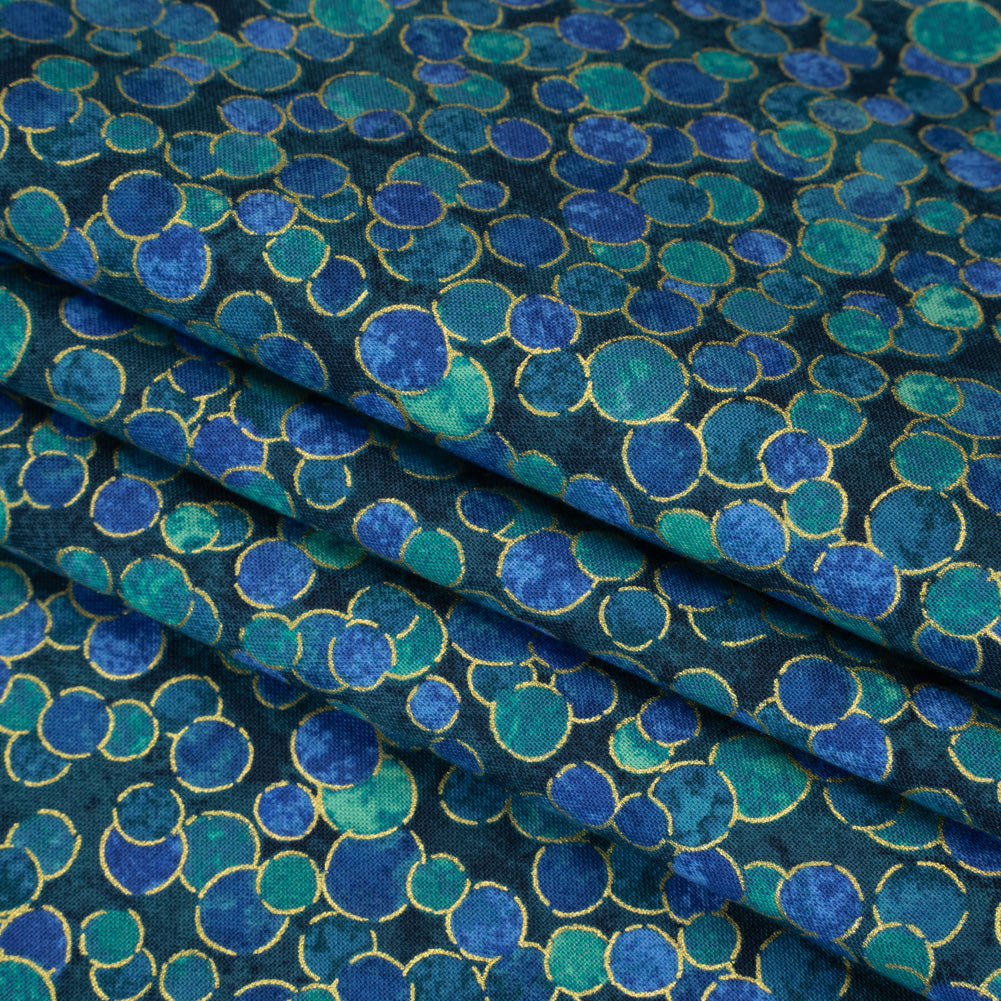 Metallic Printed Quilting Cotton by Northcott - Lagoon Polka Dot Confetti - Shimmer Collection
