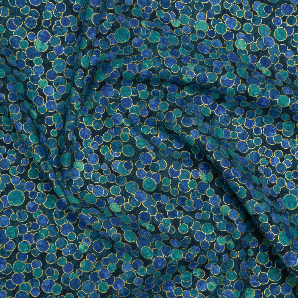 Metallic Printed Quilting Cotton by Northcott - Lagoon Polka Dot Confetti - Shimmer Collection