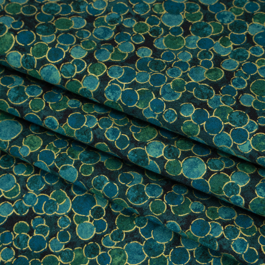 Metallic Printed Quilting Cotton by Northcott - Peacock Polka Dot Confetti - Shimmer Collection