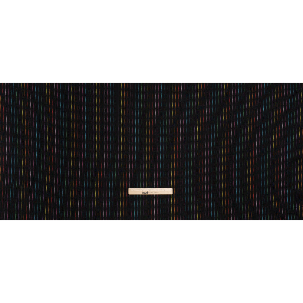 Printed Quilting Cotton by Ghazal Razavi for FIGO Studio - Black and Rainbow Dashed Stripes - Dusk Collection