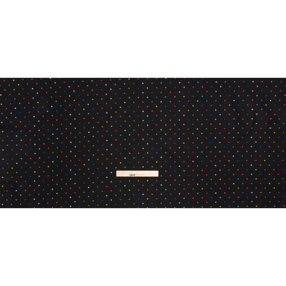 Printed Quilting Cotton by Ghazal Razavi for FIGO Studio - Black and Rainbow Xs - Dusk Collection