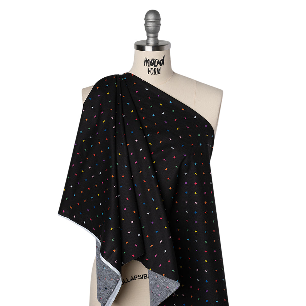 Printed Quilting Cotton by Ghazal Razavi for FIGO Studio - Black and Rainbow Xs - Dusk Collection