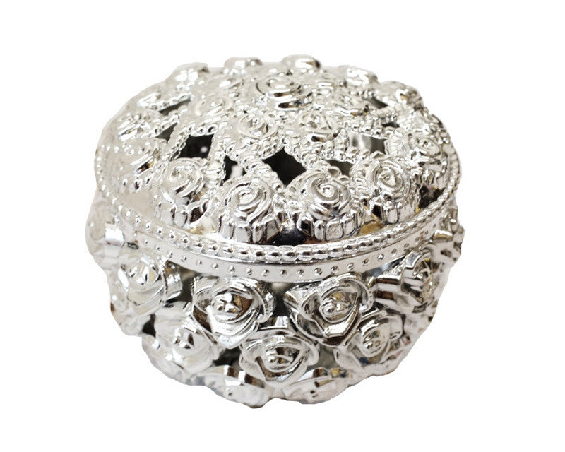 2.5" Silver Round Rose Carved Plastic Favor Box - Pack of 12