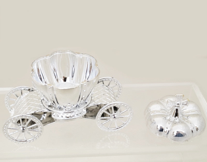 4 1/4" Silver Pumpkin Carriage Ribbon Bow Favor Plastic Box - Pack of 12