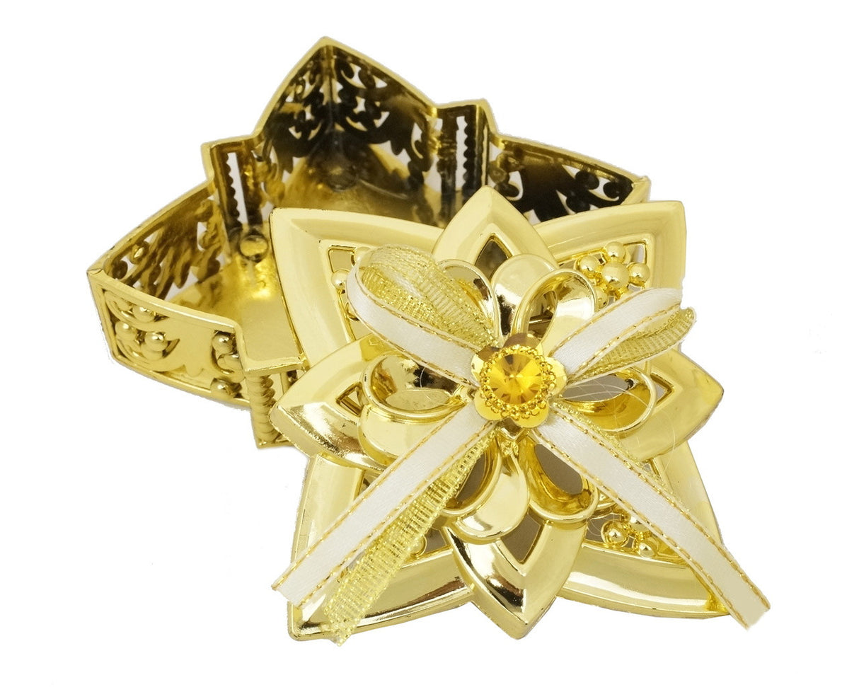 4" Gold Large Star-Shaped Ribbon Bow Favor Trinket Box - Pack of 12