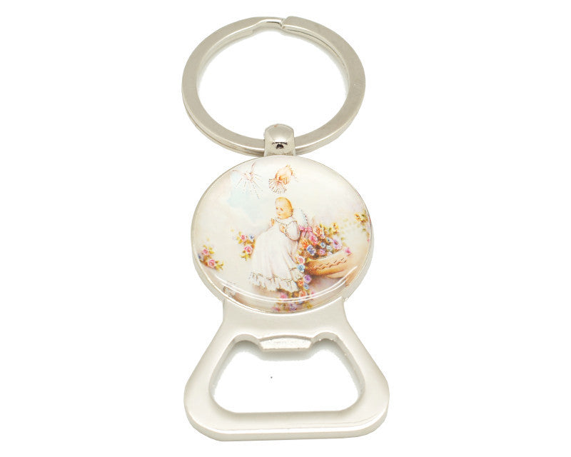 3 1/4" Round Baptism Bottle Opener Keychain - Pack of 12