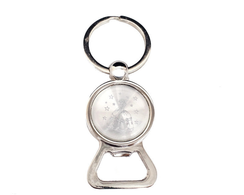 3 1/4" Silver Mis Quince Anos Bottle Opener Keychain - Pack of 12