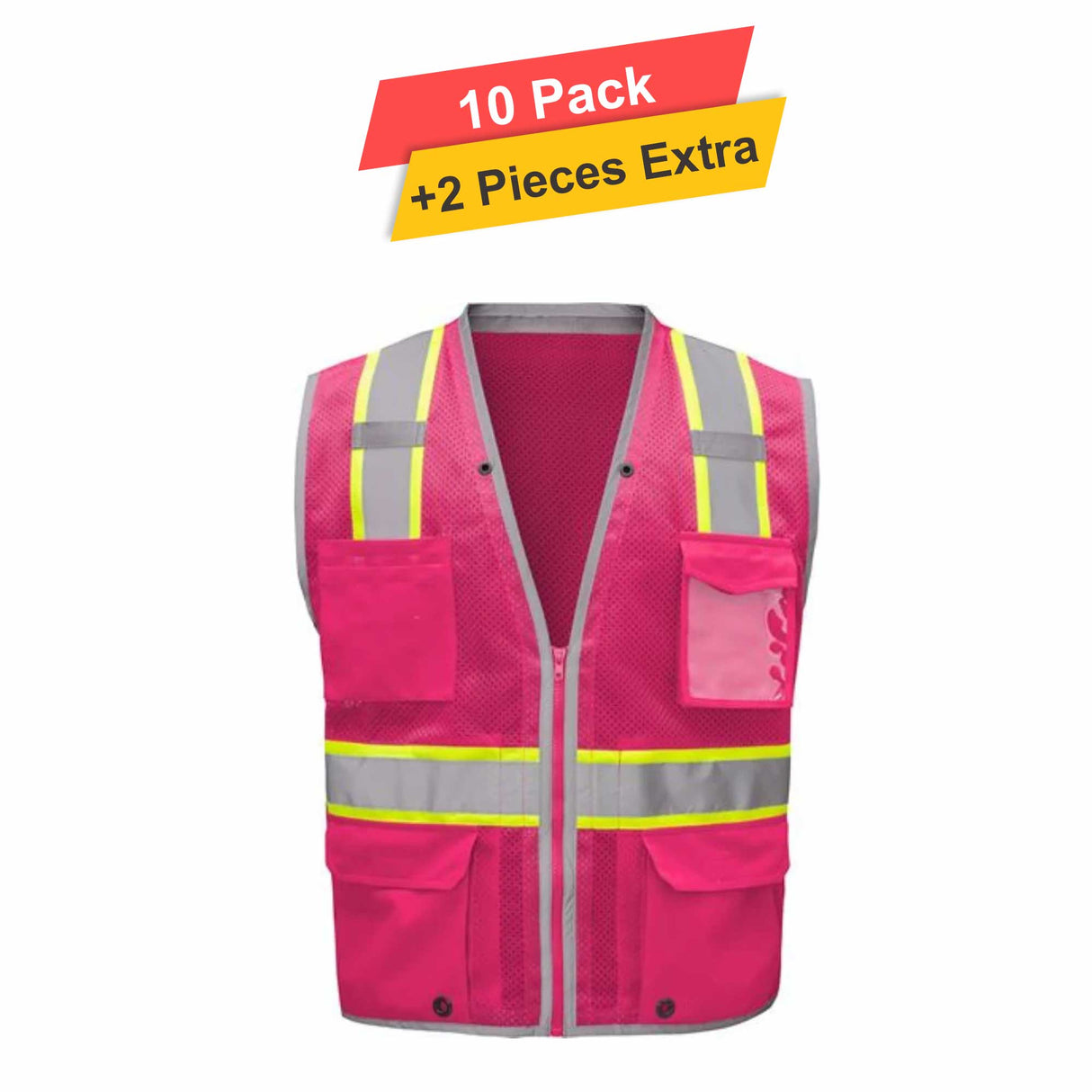 Tricot Reflective Vest with Liner - 10 Pack - 3.5oz - 100% Polyester