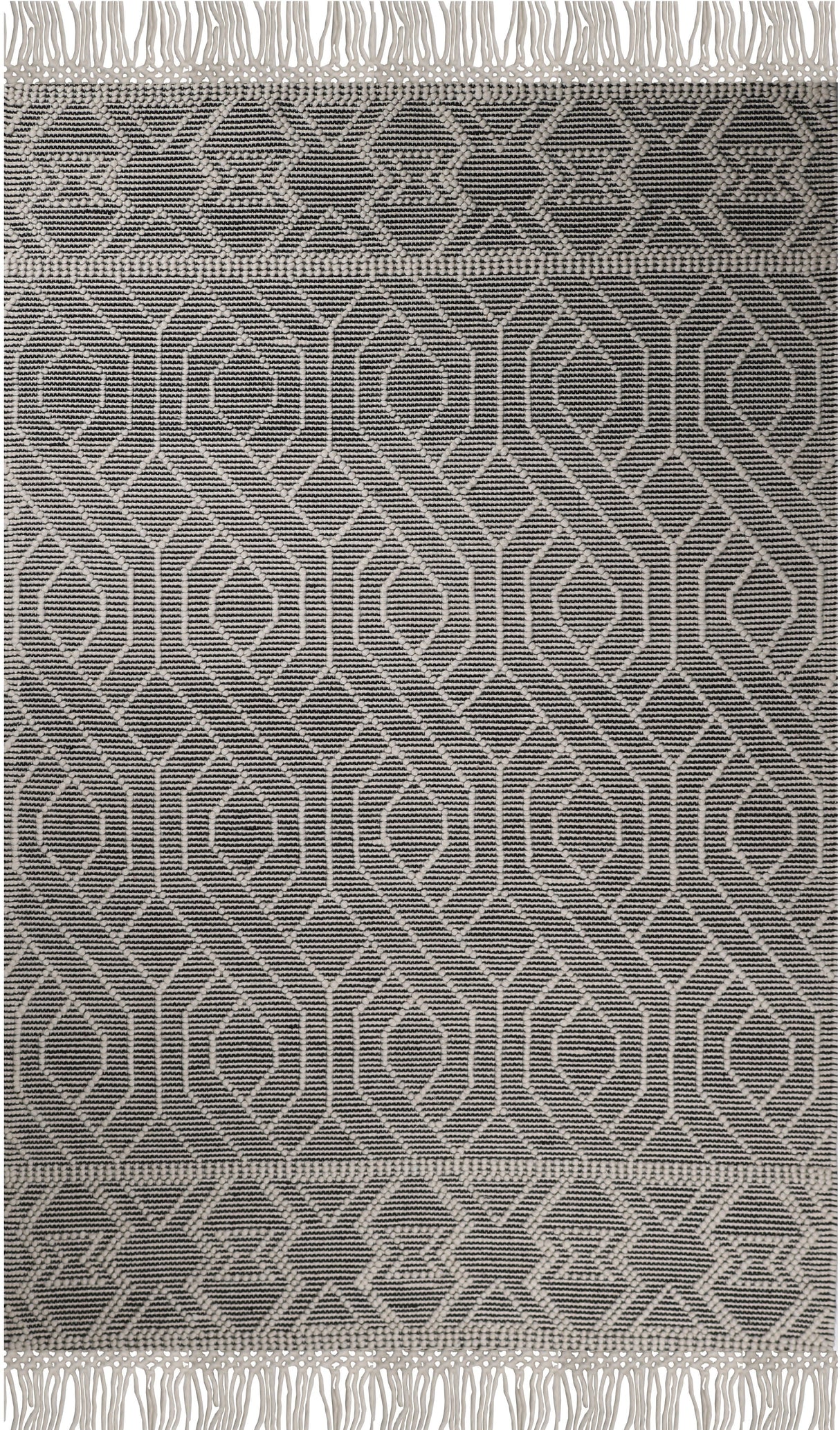 Natural Wool Blend Bohemian Design Rug - White Black, NR507, 60 Percent Wool 20 Percent Cotton 20 Percent Polyester (9' X 12')