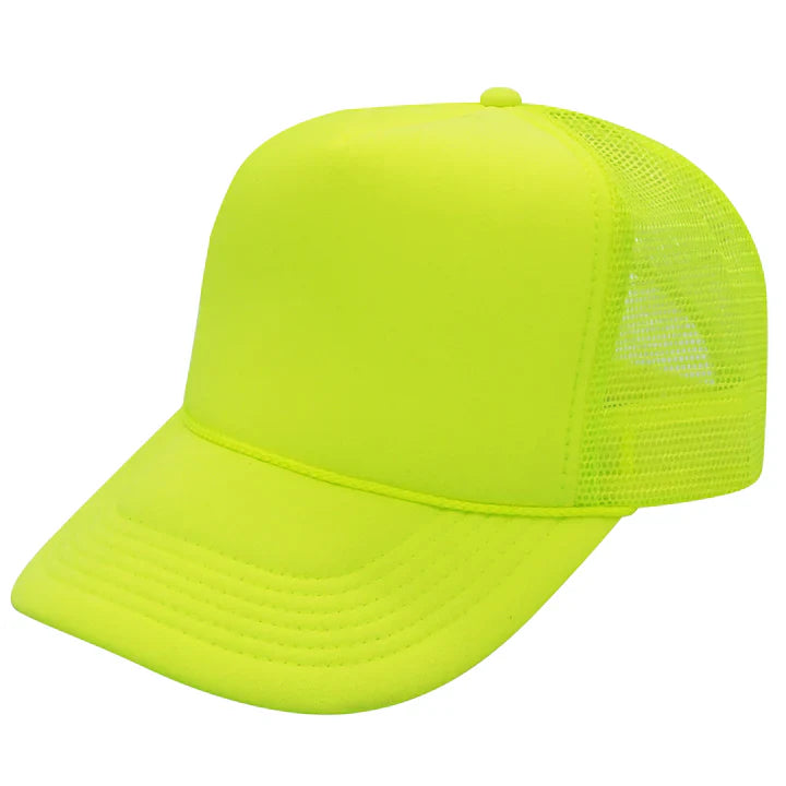 Trucker Hats Caps Fabric - Neon Yellow, Adjustable (1 Piece)