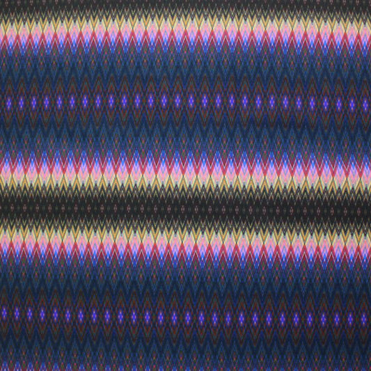 Fun Tribal Stripe Printed Nylon Spandex Fabric - Blue Tribal Stripe Print, 55/56" Width (1 Yard)