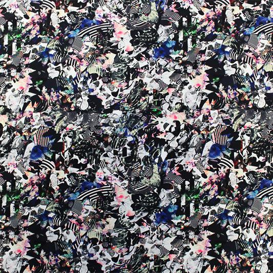 Black And White Collage Printed Nylon Spandex Fabric - Black And White Collage Print, 55/56" Width (1 Yard)