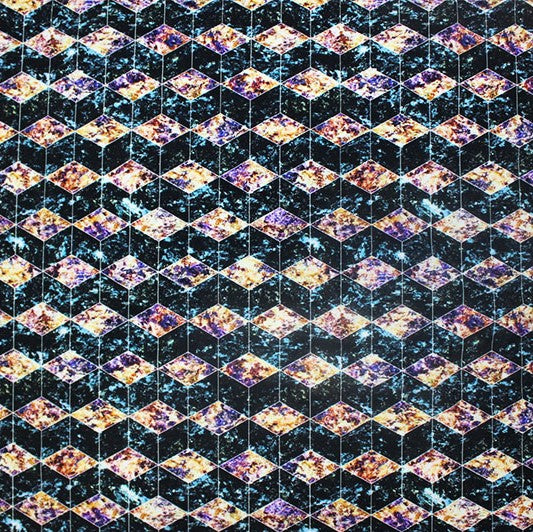 Geometric Diamond Printed Nylon Spandex Fabric - Blue Geometric Diamond Print, 55/56" Width (1 Yard)