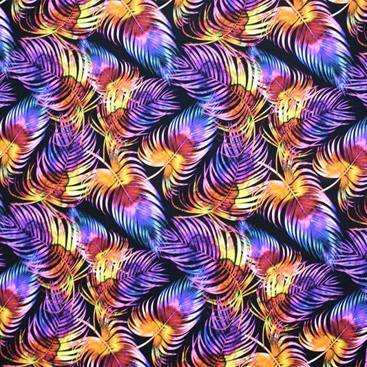 Rainbow Palms Leaves Printed Nylon Spandex Fabric - Blue Palm Leaf Print, 55/56" Width (1 Yard)