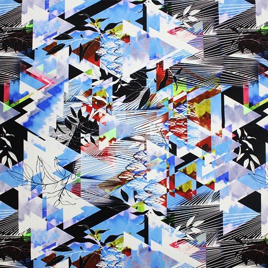 Printed Spandex Fabric Blue Abstract Views
