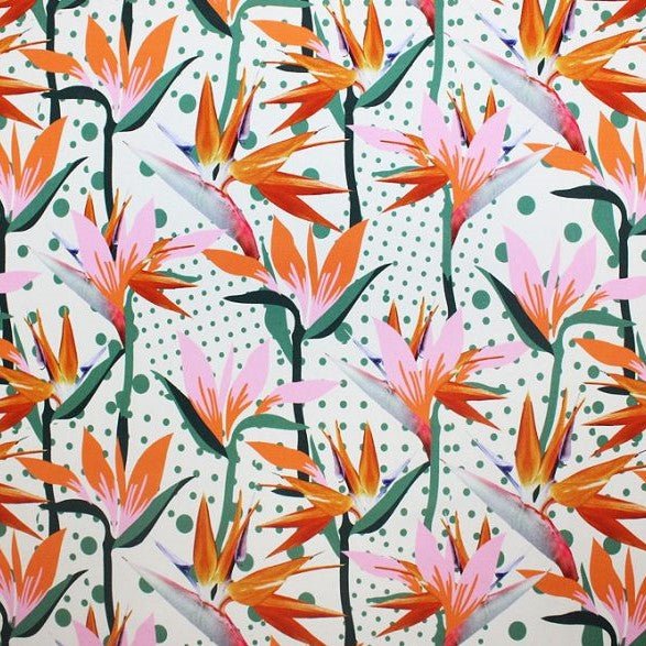 Printed Spandex Dotted Birds of Paradise