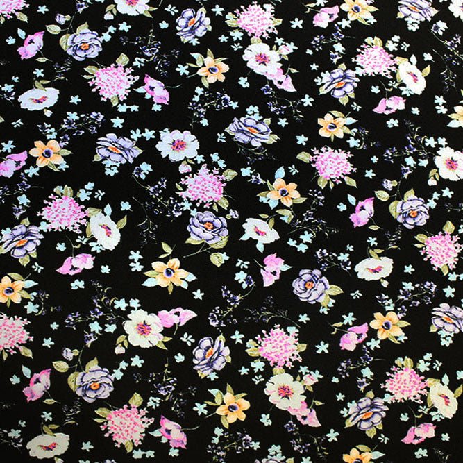 Printed Spandex Wild Flowers on Black