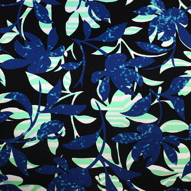 Evening Leaves And Branches Nylon Spandex Fabric - Blue Leaf And Branch Print, 55/56" Width (1 Yard)