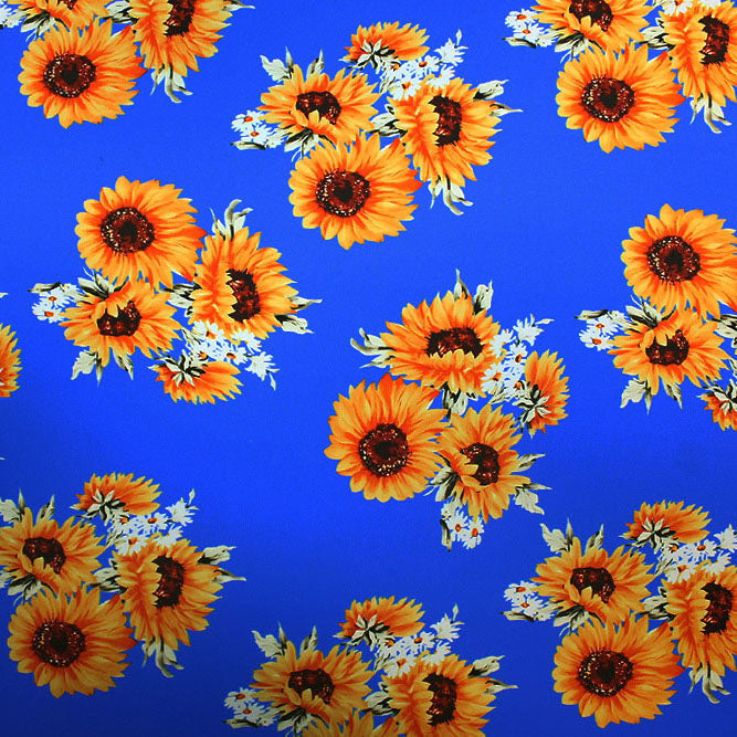 Sunflower Clusters Nylon Spandex Fabric - Printed Sunflower Clusters, 55/56" Width (1 Yard)