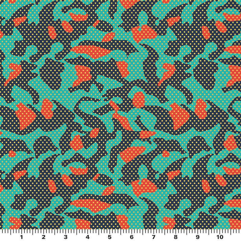 Pop Art Camouflage Nylon Spandex Fabric - Charcoal/Light Pink, Teal/Orange, 55/56" Width, 4-Way Stretch (1 Yard)