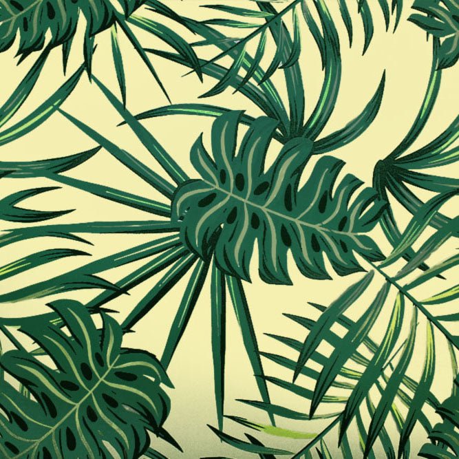 Printed Spandex Palm Fronds Monstera Green