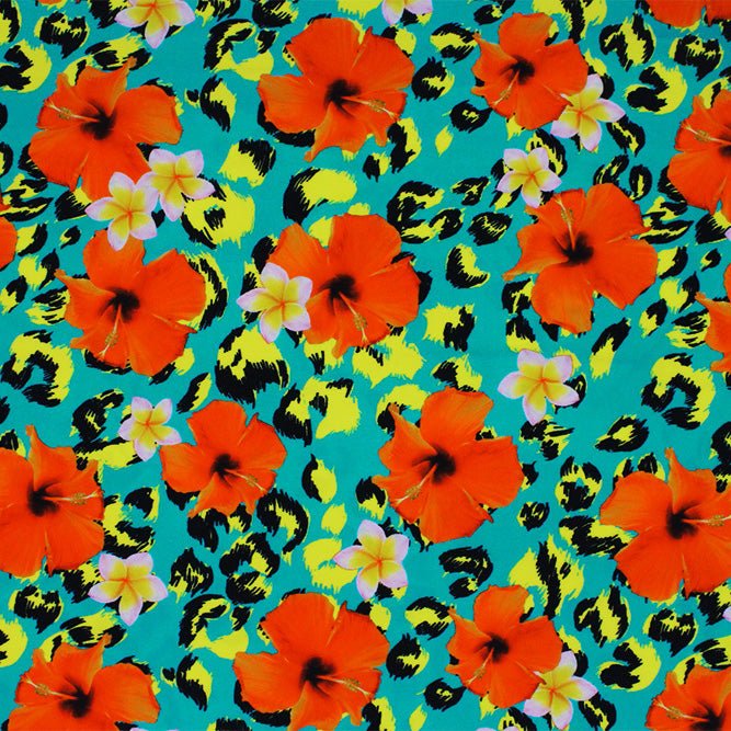 Printed Spandex Leopard Hibiscus Multicolor