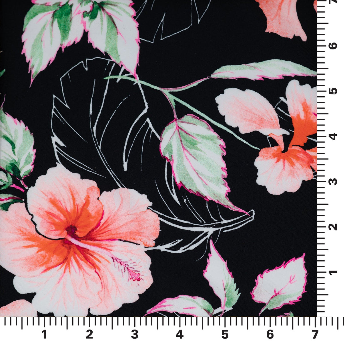 Printed Spandex Hibiscus Flowers Black