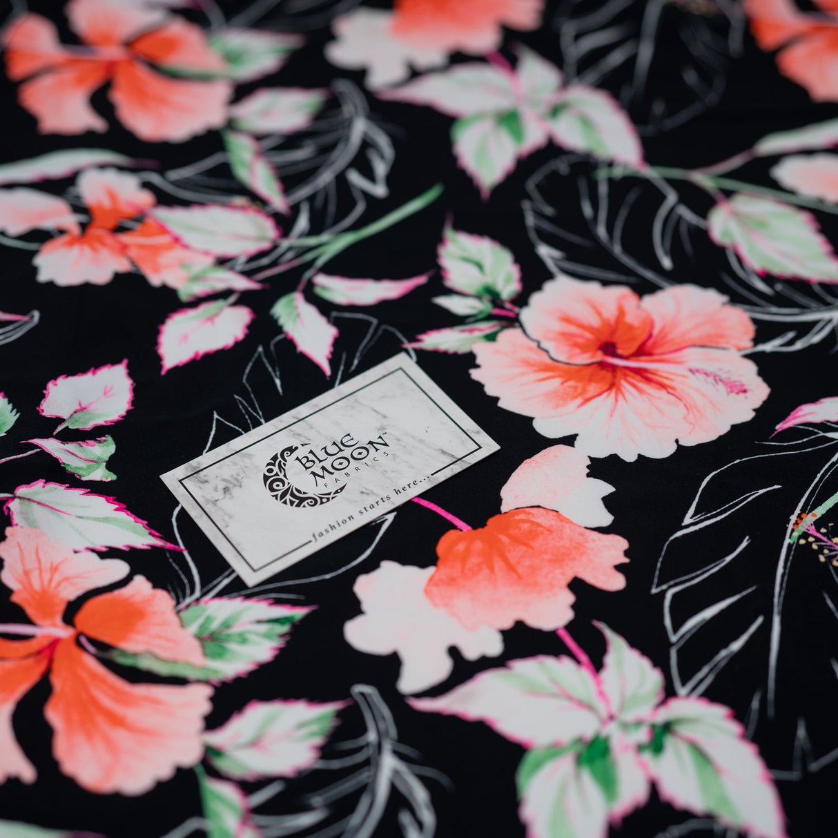 Printed Spandex Hibiscus Flowers Black