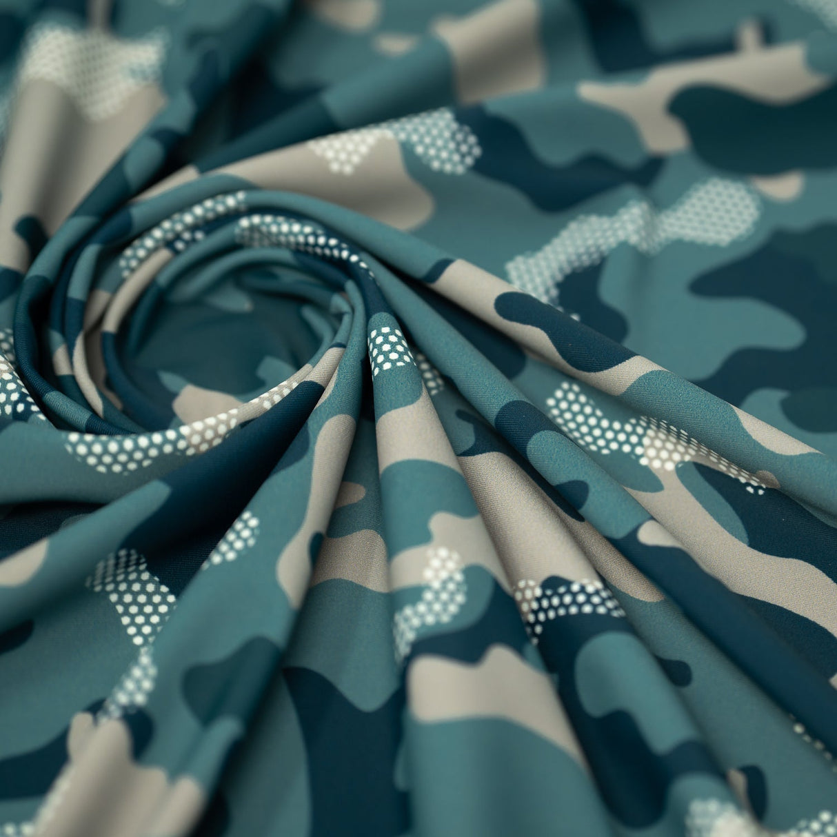 Fiji Camouflage Printed Nylon Spandex Fabric - Blue Camouflage Print, 55/56" Width (1 Yard)