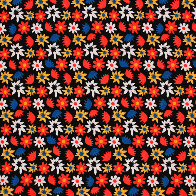 Pop Art Flowers Nylon Spandex Fabric - Blue Multi Color Floral Print, 55/56" Width (1 Yard)