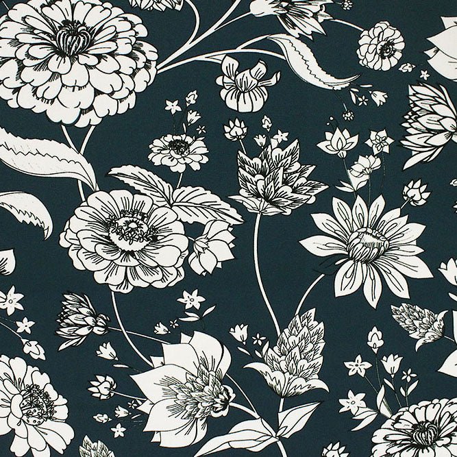 Printed Spandex Floral Blue Ground