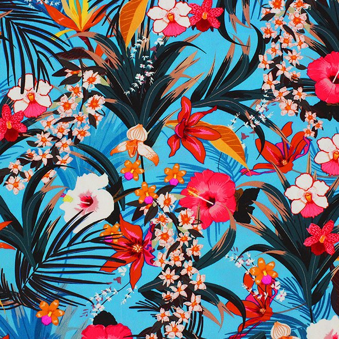 Printed Spandex Fabric Hawaii Blooms Multicolor